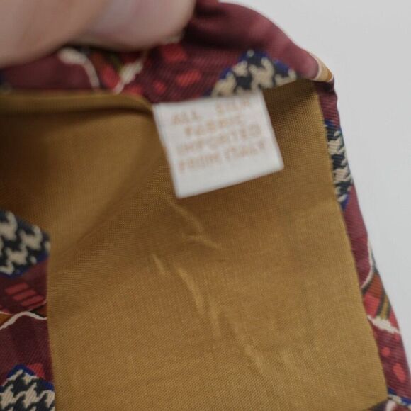 Perry Ellis Handmade Red Yellow Patchwork‎ Plaid Wide Print Silk Tie - Picture 4 of 8